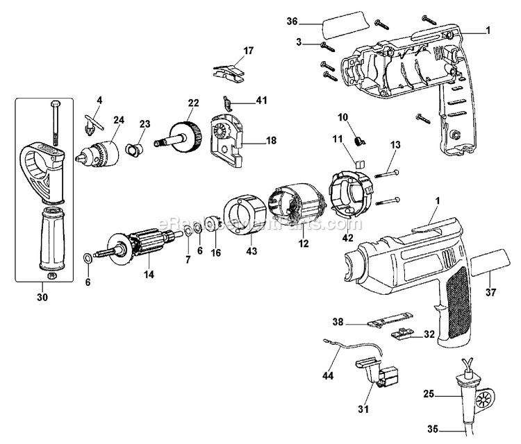 Black and Decker 7950-AR (Type 1) 3/8 Hammer Drill Power Tool Page A Diagram
